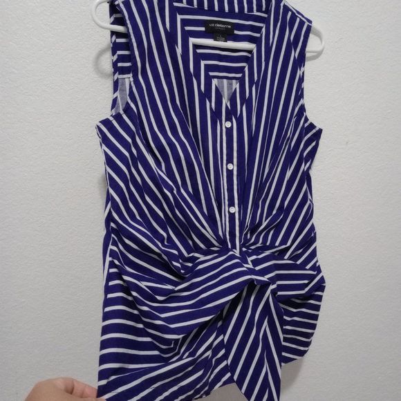 Liz Claiborne Career Women's Sleeveless Striped Tie Front Top Blouse size Large - Picture 7 of 7